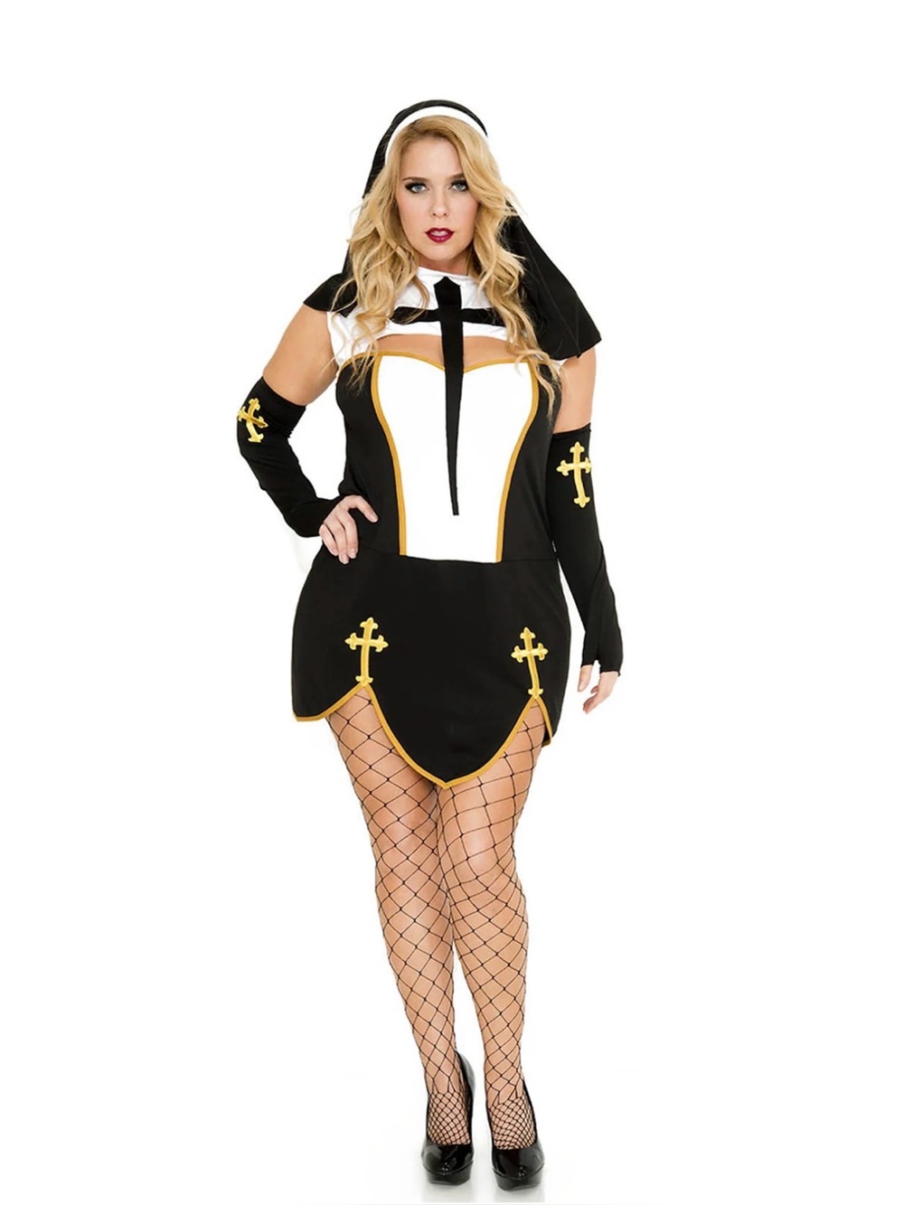 Black & White Nun Costume Dress with Gold Accents - Kids Costume